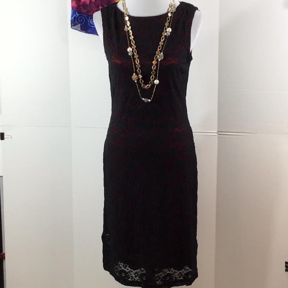 Vintage La Belle black lace overlay bodycon midi dress